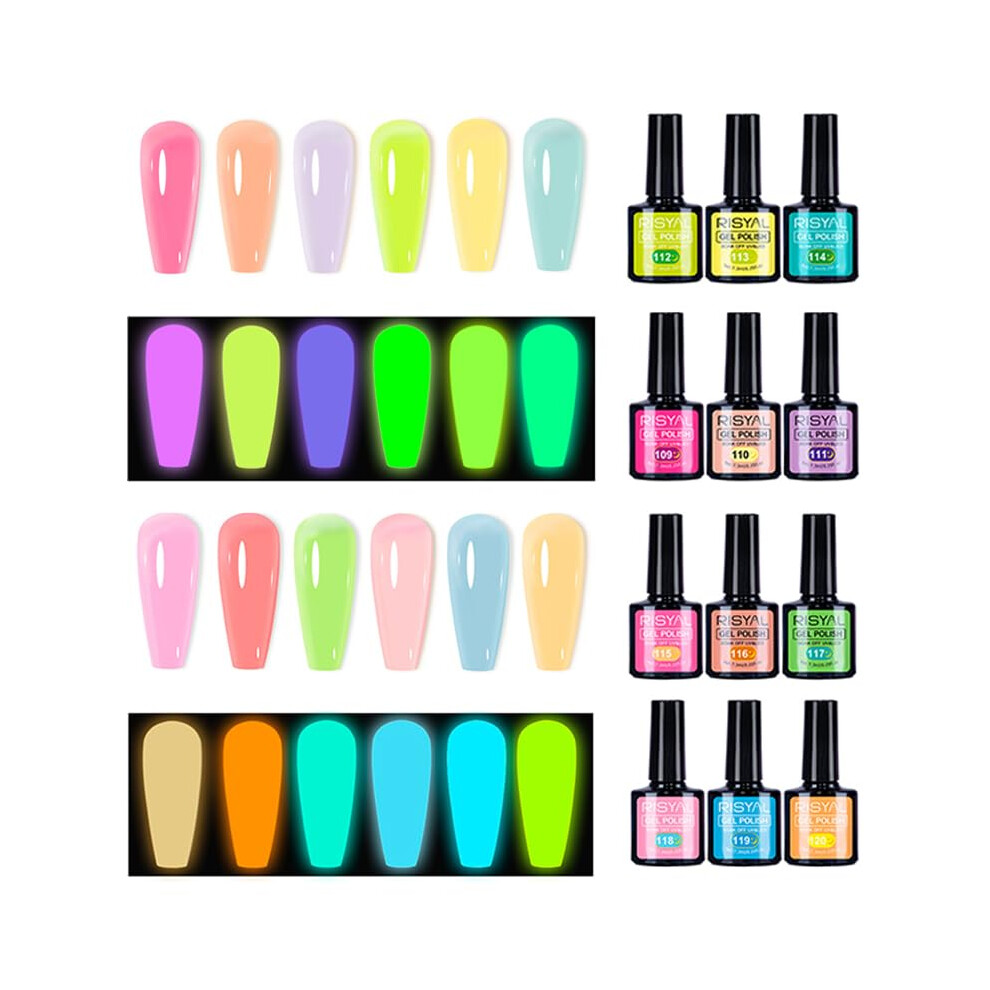 Glow in the Dark Gel Nail Polish Set 12 Colors Luminous Neon Gel Polish Long Lasting UV Soak Off