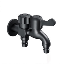 Black Brass Wall Mount Faucet with Dual Outlet Control for Laundry and Outdoor Garden Use, G1/2