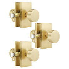 Gold Privacy Door Knob Set 3 Pack for Bedroom and Bathroom with Lock, Reversible Interior Handles