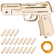 3D Wooden Puzzle Gun Model Kit with 20 Bullets, DIY Mechanical Craft for Adults and Teens