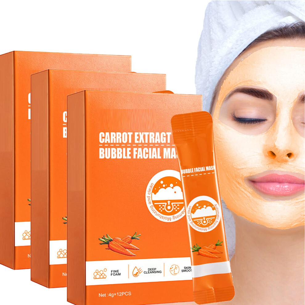 Carrot Bubble Face Mask 3PCS Deep Cleansing Foam with Carrot Extract Pore Purifying Hydrating Care