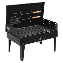 Portable Charcoal Grill for Camping BBQ, Compact Outdoor Tabletop Grill, Black 44x27x7cm