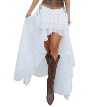 Women's High Waist Ruffle Asymmetricals Flowys Long Skirt-M