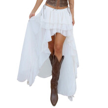Women's Bohemian Layered Ruffle Chiffon Maxi Skirt High Low-XS
