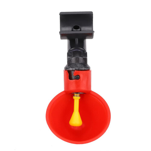 Automatic Chicken Waterer with Float Refill, 4Point Mount Plastic Poultry Drinking Cup Red Bowl
