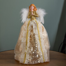 25cm Christmas Tree Topper Angel Decoration with Feather Wings in Gold