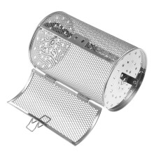 Stainless Steel Rotating Grill Basket for Fish and Meat, Round BBQ Roast Cage 19.5 x 13 x 13 cm
