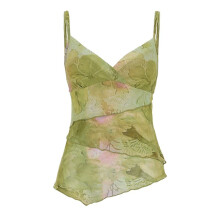 Women'S Y2k Floral Tops V Neck Wrap Irregular Hem Sleeveless Spaghetti Strap Tank Top Green L