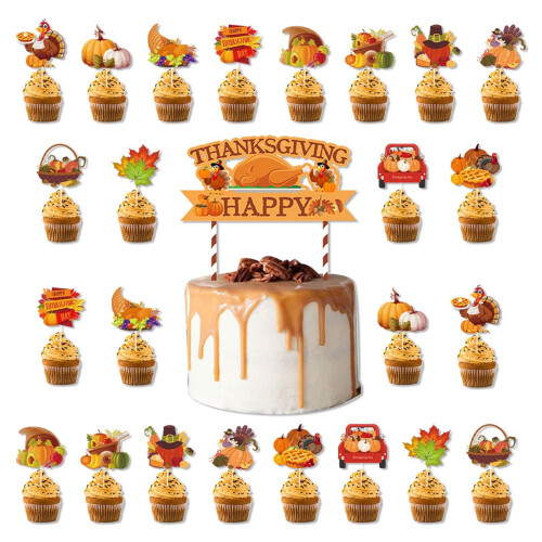 25 stk. efterårs Thanksgiving kage-cupcake flag
