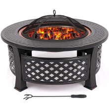 Cast Iron Outdoor Fire Pit with Grill, 2 in 1 Fire Bowl for Garden Patio Heating and Camping