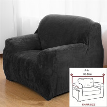 (Black, 1 Seater) Sofa Cover Velvet Plush Thick High Stretch Elastic Fabric L Shape Sofa Slipcover
