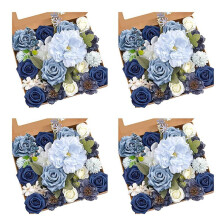 Set aus staubblauen Blumen für DIY-Hochzeitsdeko (4er-Pack)