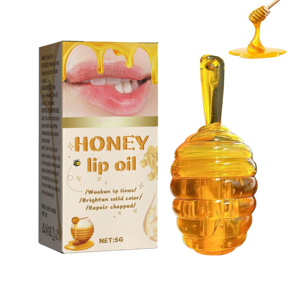 Honey Lip Oil Hydrating Lip Gloss for Dry Lips, Nonsticky Deep Moisturizing Honey Infused Lip Treatment 1PC