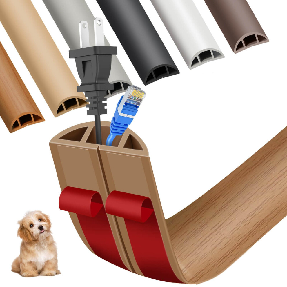 Light Brown Wood Floor Cord Cover 10Ft, Self Adhesive Pvc Cable Management Floor Cover, Trip Prevention For Office And Gym 9310869669722