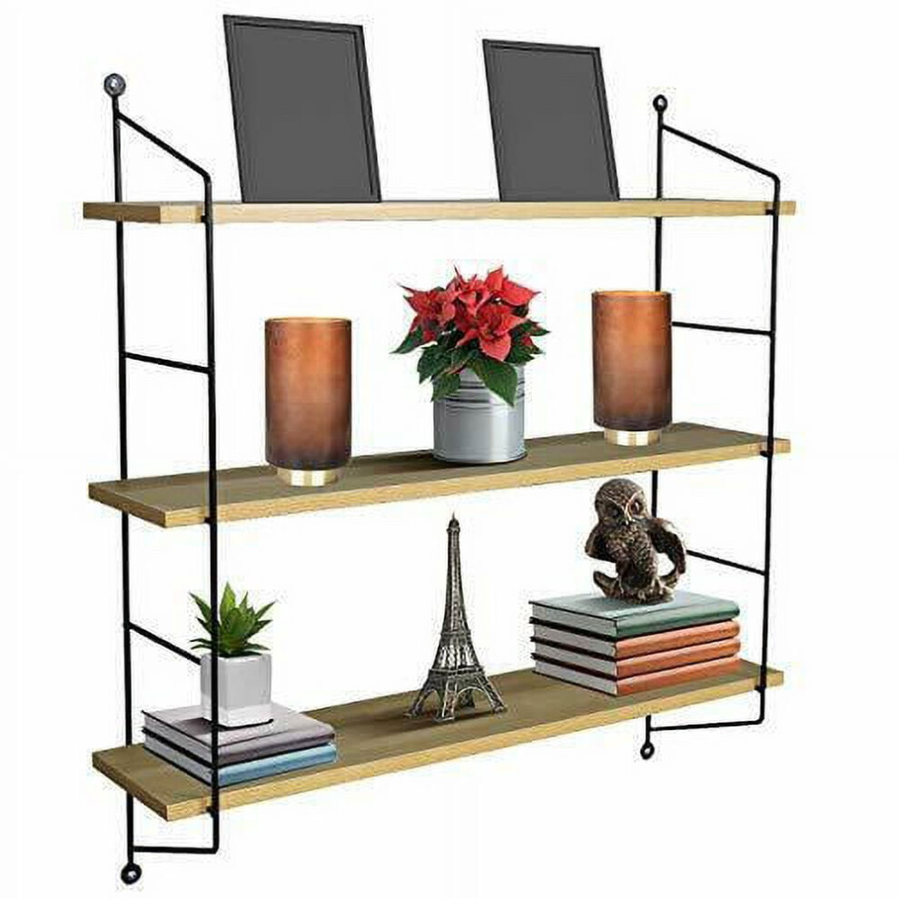 3-Tier Floating Wall Shelf Â Matte Maple Mdf With Metal 9009879229964