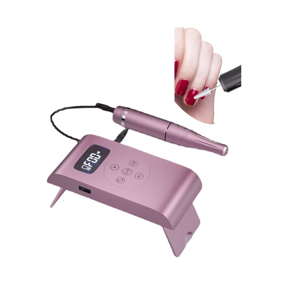 Pink Electric Nail Drill 35000Rpm Rechargeable Manicure Pedicure File With Led Display And Foot Pedal