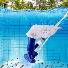 Pool Vacuum Cleaner with Rubber Brush, WaterDriven Suction and Quick Hose Connection for Swimming Pools and Fountains (Blue)