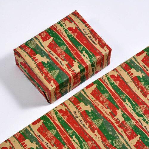 Julklappspapper i kraftpapper - 3 rullar
