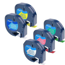 Papirhvit tape: 5 farger multipakke 12 mm x 4 m polyesterplastpapir, ideell for kontor- og hjemmebruk, selvklebende og termisk utskriftsteknologi,