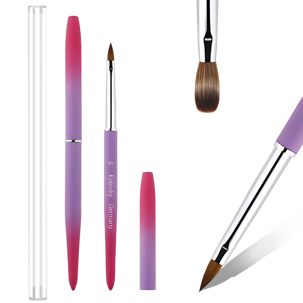 100% Pure Kolinsky Acrylic Nail Brush Size 6, Professional Nail Art Brush with Durable Kolinsky Bristles for Precise Acrylic Control