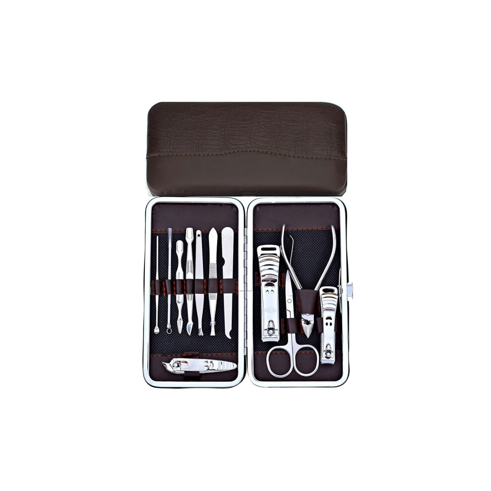 Manicure Pedicure Set 12âPiece Stainless Steel Nail Clippers Kit for Men and Women Travel Grooming Case