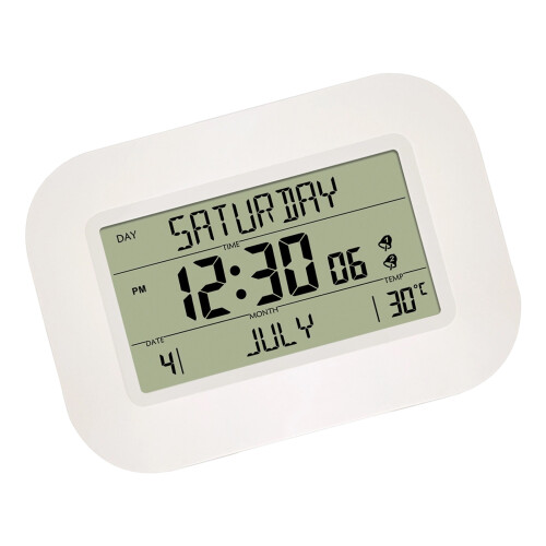 Contemporary Digital Wall Desk Clock Large LCD Display-White