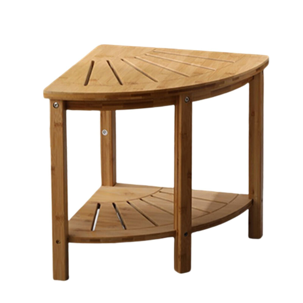 Bamboo Corner Shower Stool with Shelf, Fan Shaped Bathroom Bench for Elderly, SpaceSaving and Non Slip Design