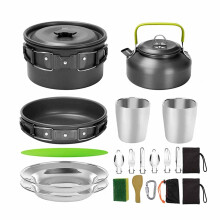 Lightweight Camping Cookware Set for 23 People, Durable Aluminum Outdoor Cooking Kit with Stove and Kettle