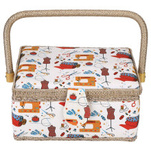 Large Fabric Sewing Basket with Removable Storage Tray, Multi‑Compartment Organizer Box for Adults (B)