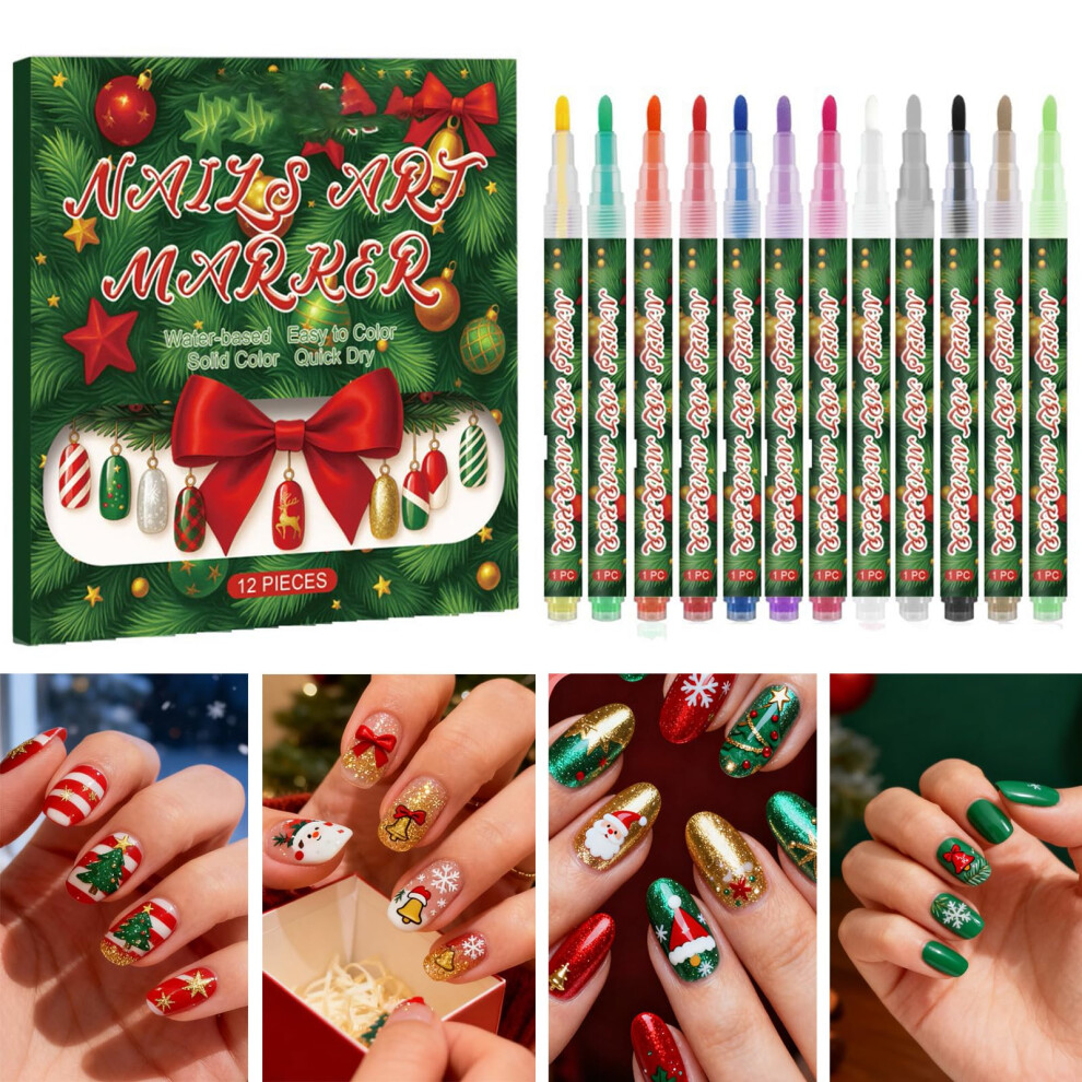 Nail Art Pens Set 12 Colors with Precision Fine Tip, QuickDry Gel Nail Art Markers for Home and Salon