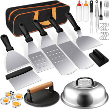 Griddle Accessories Kit for Blackstone and Camp Chef, 29‑Piece Flat Grill Tools Set with Enlarged Spatulas and Carry Bag for Outdoor BBQ Cooking