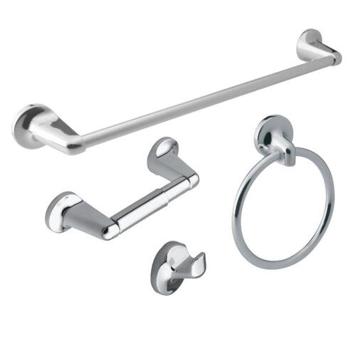 Bathroom Hardware Set Polished Chrome 4‑Piece SUS304 Rustproof Stainless Design Hidden Mount System