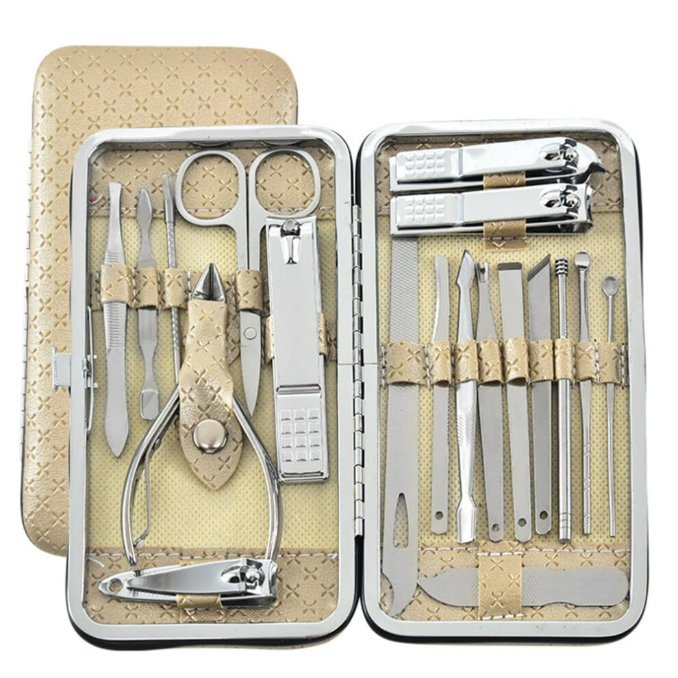 Manicure Set 19âPiece Professional Nail Clipper Kit with Carbon Steel Tools and Compact Leather Case