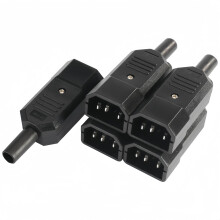 IEC320 C14 Male Plug 10A 250V Rewirable Power Connector 5 Pack, Reliable Inline Design for Cable Assembly