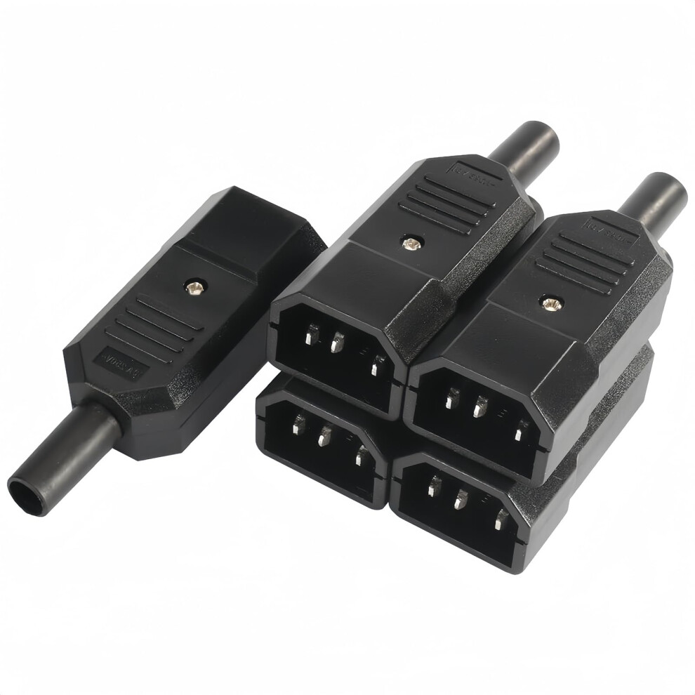Iec320 C14 Male Plug 10A 250V Rewirable Power Connector 5 Pack, Reliable Inline Design For Cable Assembly 9310869671497