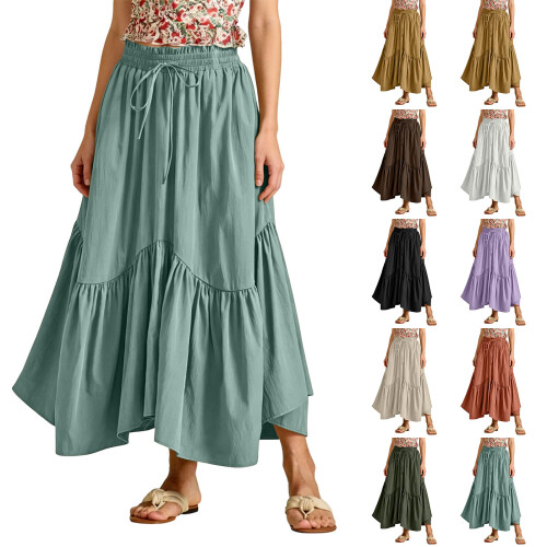 Drawstring High Waist Renaissance Swing Pleated A Line-Mint XL 1