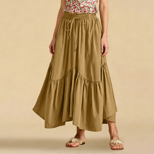 Drawstring High Waist Renaissance Swing Pleated A Line-Mint XL 2