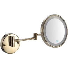 8 Inch Wall Mounted Makeup Mirror with LED Lights, 7X Magnifying Gold Vanity Mirror, 360 Swivel Extendable Arm