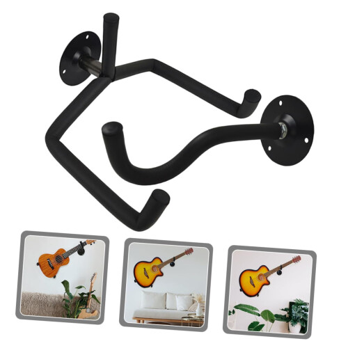 Horizontal Guitar Wall Mount Hanger for Bass and Ukulele, SpaceSaving Tilted Secure Holder 2