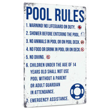 Pool Rules Sign 11x8 Inch Durable Metal Swimming Pool Sign with Fade Resistant Finish for Outdoor Use