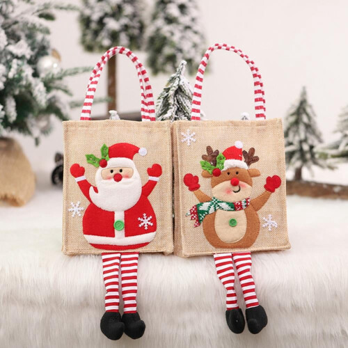 4-pack jultygväskor i linne, broderade, festliga 2