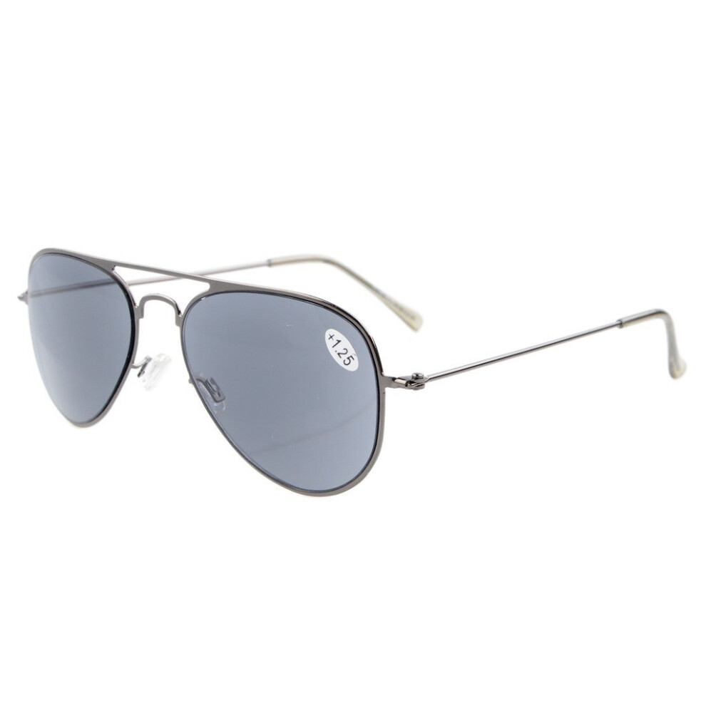 Grey Reading Sunglasses +3.0 Clear Vision Antiglare Lenses Pilot Style Stainless Frame For Outdoor Use