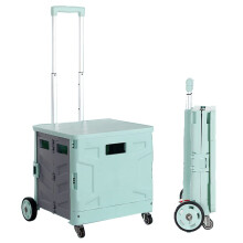 Green Folding Utility Cart with Smooth Rolling Wheels, Extendable Handle and Secure Locking Lid for Travel and Grocery