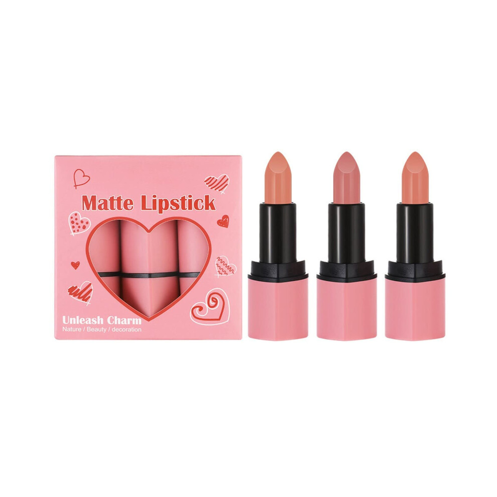 Shine Lip Gloss and Nude Pink Lipstick Set, Long Lasting Moisture, Nonstick Cup Texture, 3pc Collection