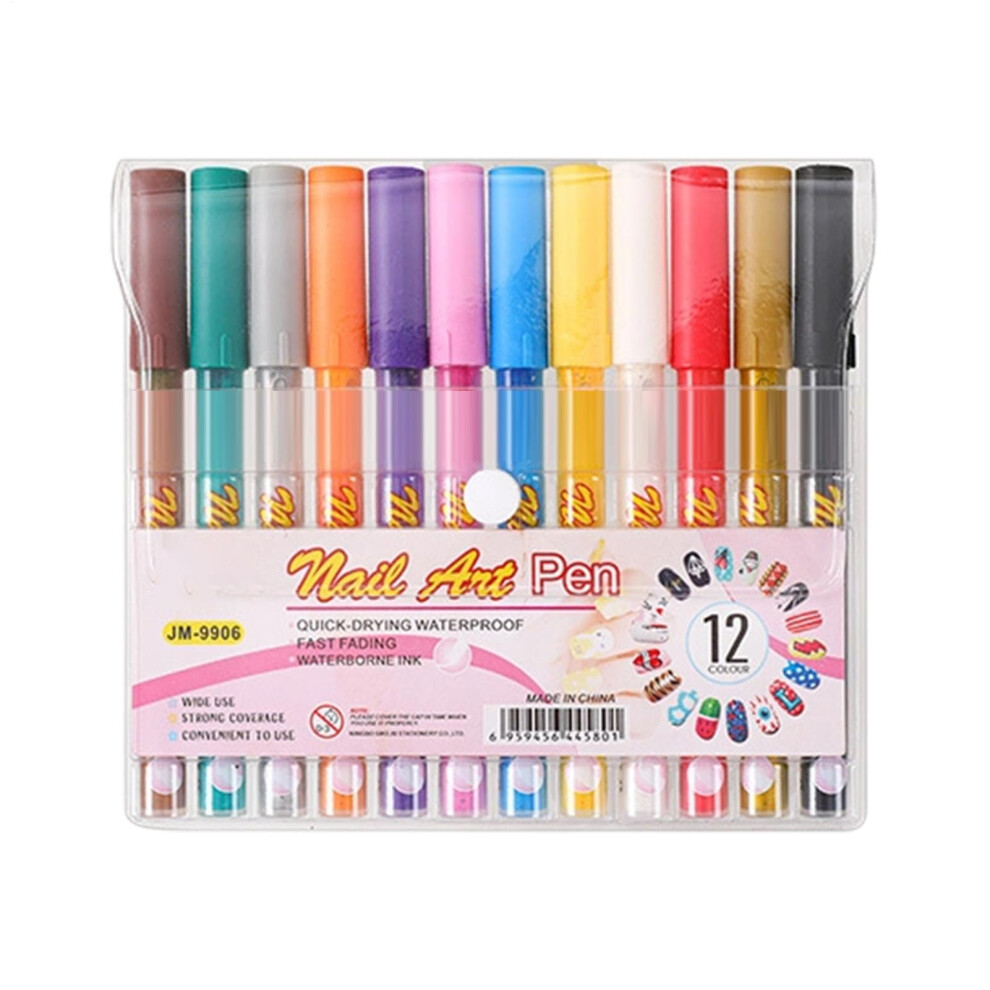 Nail Art Pens Set 12 Vibrant Colors Quick Drying WaterBased Nail Polish Markers with Fine Tip for Kids and Women