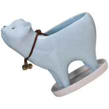 Cute Ceramic Cat Planter for Succulents and Small Plants, Glossy Blue Indoor Flower Pot Decor