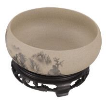 Chinese Style Ceramic Flower Pot with Stand, Blue and White Indoor Planter for Home Decor