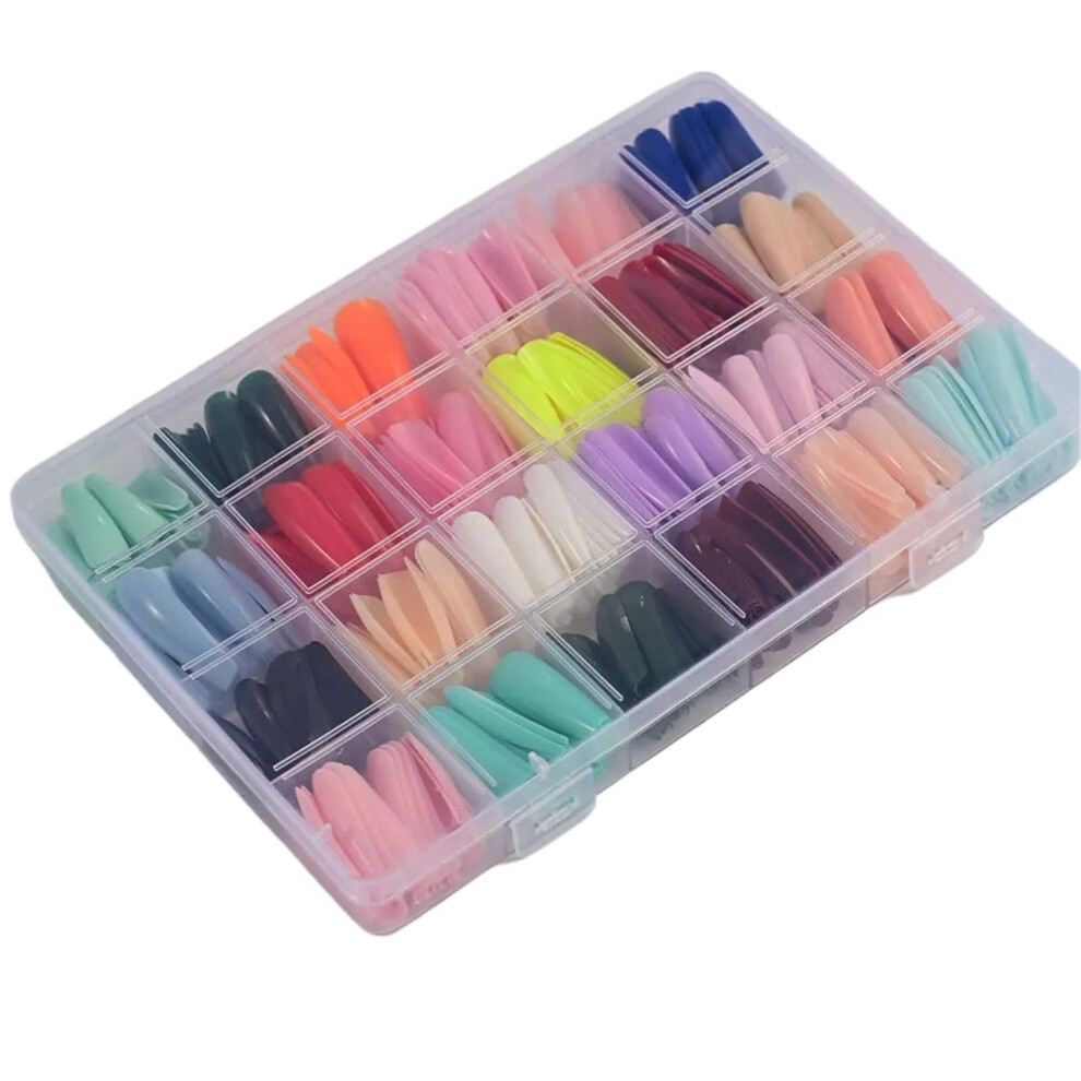 Blue Sky Coffin Press On Nails Set 576Pcs Glossy Medium Long Acrylic Fake Nails Reusable Salon Finish