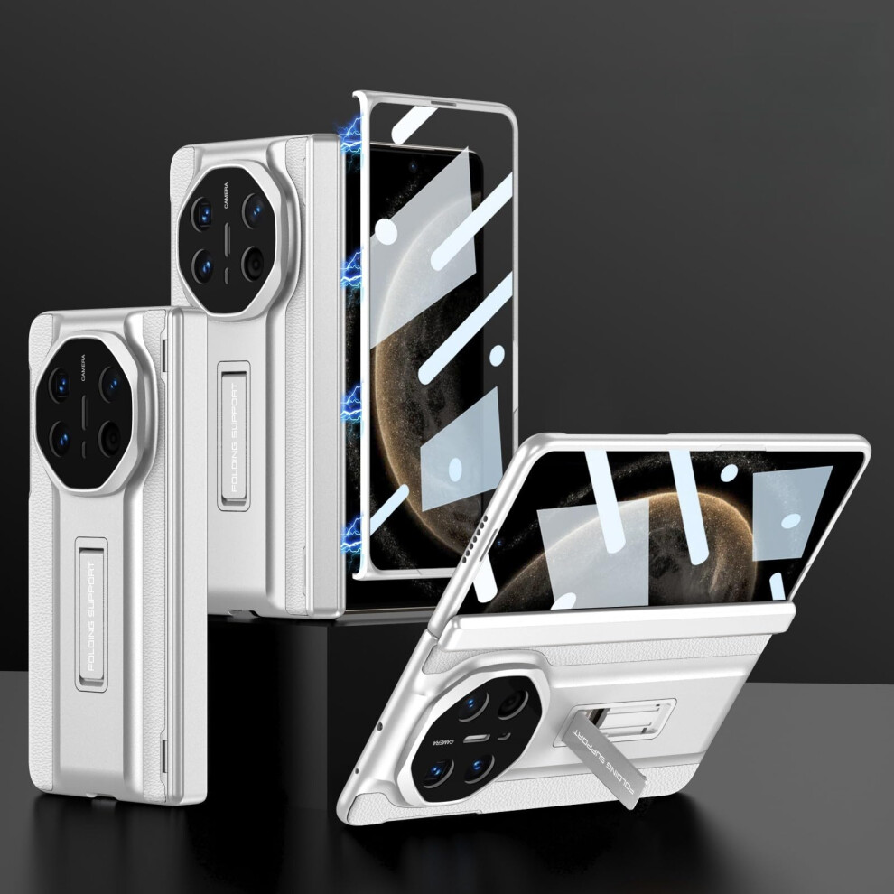 Case For Huawei Mate X6 Silver White Leather Shockproof Armor With Stand And BuiltâIn Screen Protector White,Silver 9310869773344