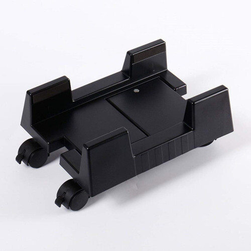 Adjustable Rolling CPU Stand with Wheels, Universal PC Tower Holder Under Desk, Ventilated Black Design